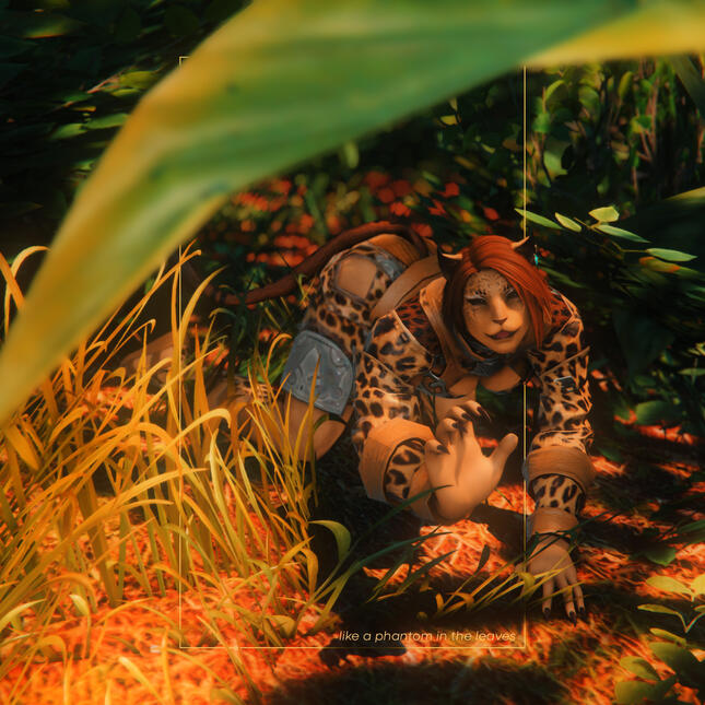 A huntress prowling, like a phantom in the leaves