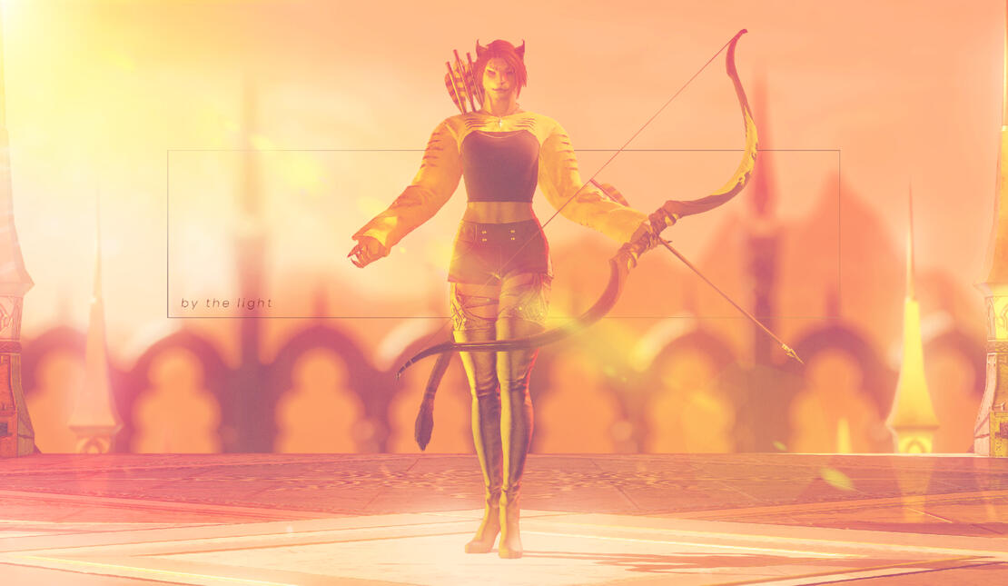 An archer, bathed in gold, comes.